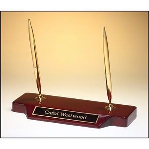 Double Pen Desk Set on a Rosewood Piano Finish Base (3.75" deep x 9")