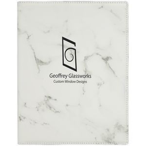7" x 9" White Marble Laser Engraved Leatherette Small Portfolio with Notepad