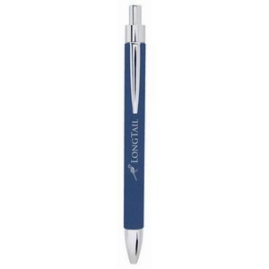 Blue/Silver Laser Engraved Leatherette Pen