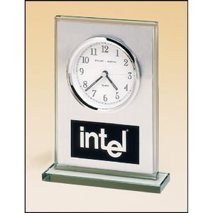 Glass Clock with Brushed Aluminum Panel and White Dial (7.25"x4 7/8")