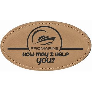Light Brown Laser Engraved Leatherette Oval Badge Blank with Magnet (3 1/4" x 1 3/4")
