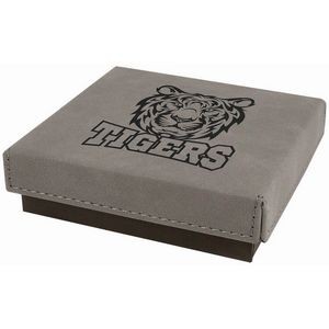 Gray Medal Box with Laser Engraved Leatherette Lid (4" x 4")
