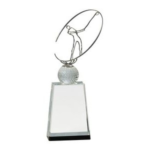 12" Clear/Black Crystal Golf Award with Silver Metal Oval Figure
