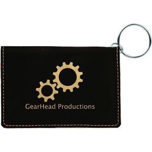 Black/Gold Leatherette ID Holder/Keychain (4.25" x 3")