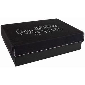 Black/Silver Gift Box with Laser Engraved Leatherette Lid (7 3 8" x 5 3/4")