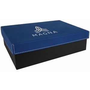 Blue/Silver Gift Box with Laser Engraved Leatherette Lid (9 3/4" x 7")
