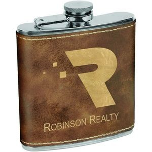 Rustic/Gold Leatherette Wrapped 6 Oz. Stainless Steel Flask