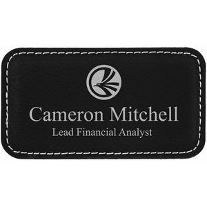 Black/Silver Laser Engraved Leatherette Badge Blank with Magnet (3 1/4" x 1 3/4")