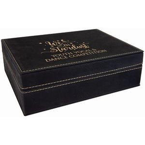 Black/Gold Laser Engraved Leatherette Premium Gift Box (8" x 6 3/8")