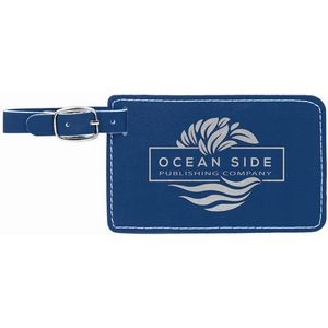 4 1/4" x 2 3/4" Blue/Silver Laser Engraved Leatherette Luggage Tag