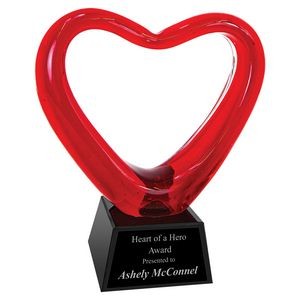 6 1/2" Red Heart Art Glass Award with Black Base