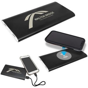 Black 8000MAH Power Bank & Wireless Anodized Aluminum Charger w/USB Power Cord