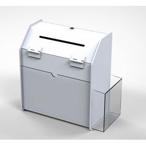 White ballot box with pocket and ad frame