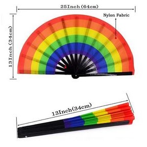 Rainbow Silk Fabric Hand Fan