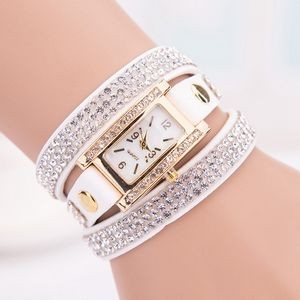 Rhinestone Weave Wrap Leather Bracelet Watch Wrist Watch