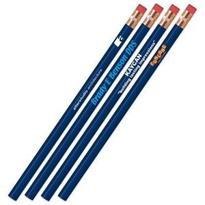 Royal Blue Painted Pencils with Brass Ferrules and Shell Pink Erasers