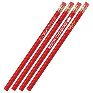 Red Painted Pencils with Brass Ferrules and Shell Pink Erasers