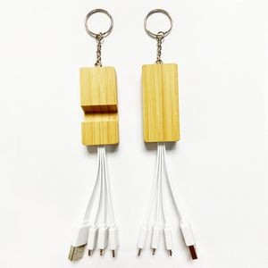 3 in 1 Bamboo Phone Stand Block Keychain