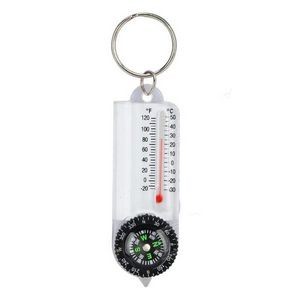 Slim Compass Thermometer Keychain