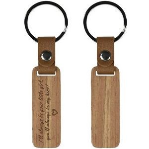 Rectangular Wooden Keychain w/ Leather Strap