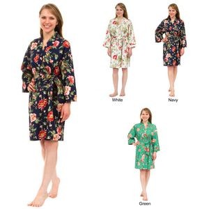 Women's Floral Poplin Knee-Length Cotton Robe