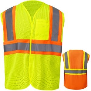 3.8 Oz. Polyester Class 2 Reflective Tape Safety Hook & Loop Vest With Pocket