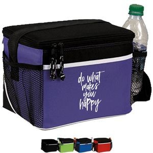 600D Frosted Insulated 6 Pack Cooler Bag w/ Front Pocket & 2 Side Mesh (8.5" x 7" x 6")