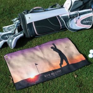 12"x 20" Eco-friendly rPET Sublimated Microfiber Velour Golf Towel with Grommet & Carabiner