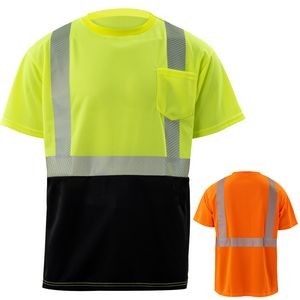 Hi Viz 3.8 Oz. Polyester Class 2 Color Block Segmented Tape Safety T-Shirt With Pocket