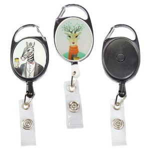 One button Recovery Oval Carabiner Badge Reel w/ Plain Back