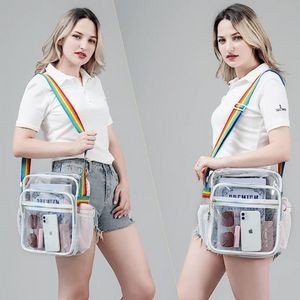 Clear PVC Stadium Approved Messenger Bag With Mesh Pockets