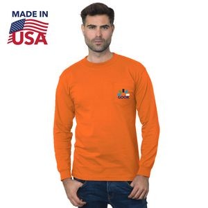 USA-Union Made Pre-Shrunk Long Sleeve Pocket Crew Tee Shirt