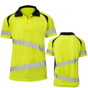 Hi Viz Class 3 Safety Polo With Double Band 2" Segmented Tape