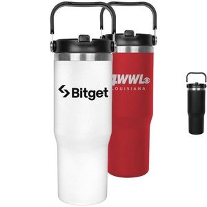 Insulated Stainless Steel Tumbler w/Straw handle lid