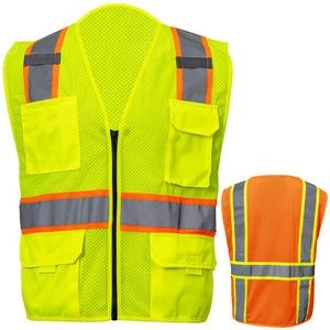 3.8 Oz. Polyester Class 2 Reflective Safety Vest With 4 Pockets & Dual Mic Tabs