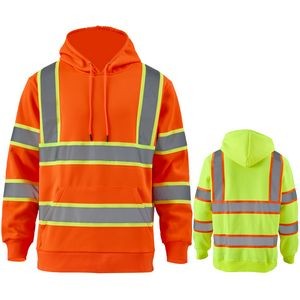 Hi Viz Class 3 Two Tone Double Band 2" Reflective Tape Safety Hoodie