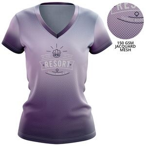 Women 150 GSM Jacquard Mesh Performance Short Sleeve Sublimation V-Neck T-Shirt