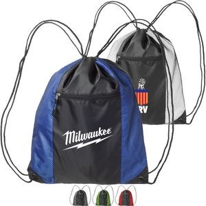 Two Color Front Zipper Pocket Drawstring Backpacks