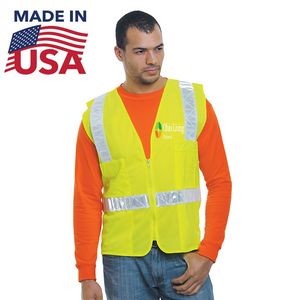Class 2 USA Made Polyester Safety Zipper Vest with Pockets