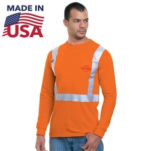 Class 2 USA-Made 100% Cotton Safety Long Sleeve T-Shirt with Pocket