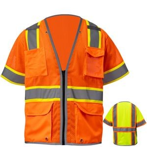 3.8oz. Knitted Class 3 Two Tone Reflective Safety Vest with Dual Mic Tab & 4 Pockets