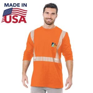Class 2 USA-Made Segmented 100% Cotton Safety Long Sleeve T-Shirt with Pocket