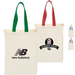 Grocery Canvas Tote Bag w/Colored Handles (10"x14"x5")