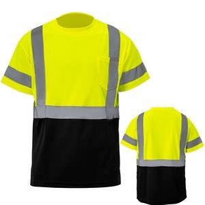 Hi Viz 3.8 Oz. Polyester Class 3 Color Block Reflective Tape Safety T-Shirt With Pocket
