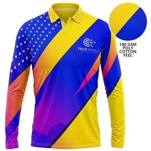 Unisex 180 GSM Jersey Knit Cotton Feel Sublimation Long Sleeve Polo T-Shirt