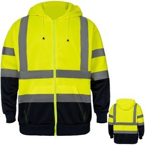 Two Tone Hi Vis Class 3 Reflective Safety Zipper Hoodie