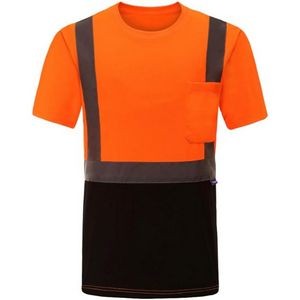 Hi Viz 3.8 Oz. Polyester Class 2 Color Block Reflective Tape Safety T-Shirt With Pocket