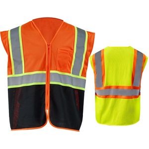 3.8 Oz. Polyester Class 2 Color Block Reflective Tape Safety Vest With Pocket
