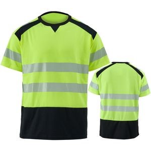 Hi Vis 3.8 Oz. Polyester Class 3 Color Block Safety T-Shirt With Segmented Tape