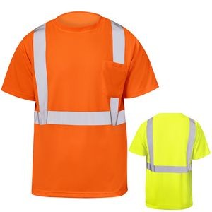 Hi Vis 3.8 Oz. Polyester Class 2 Reflective Tape Safety T-Shirt with Pocket